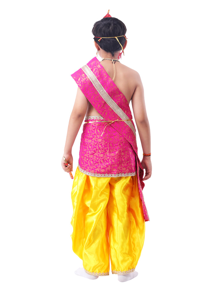Kids Krishna costume yellow dhoti with pink embroidered patka