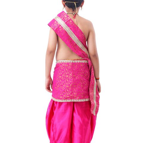 Little Krishna Costume for Kids Wearing Ornate Crown, Pearl Necklaces, and Festive Dhoti Ensemble