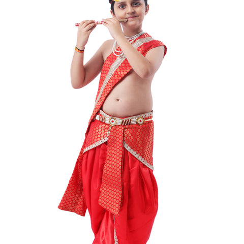A Divine Childhood Moment Young Krishna Strikes a Melodic Pose in Cultural Attire