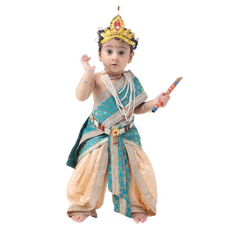 Bal Gopal Krishna teal green patka front pose baby boy