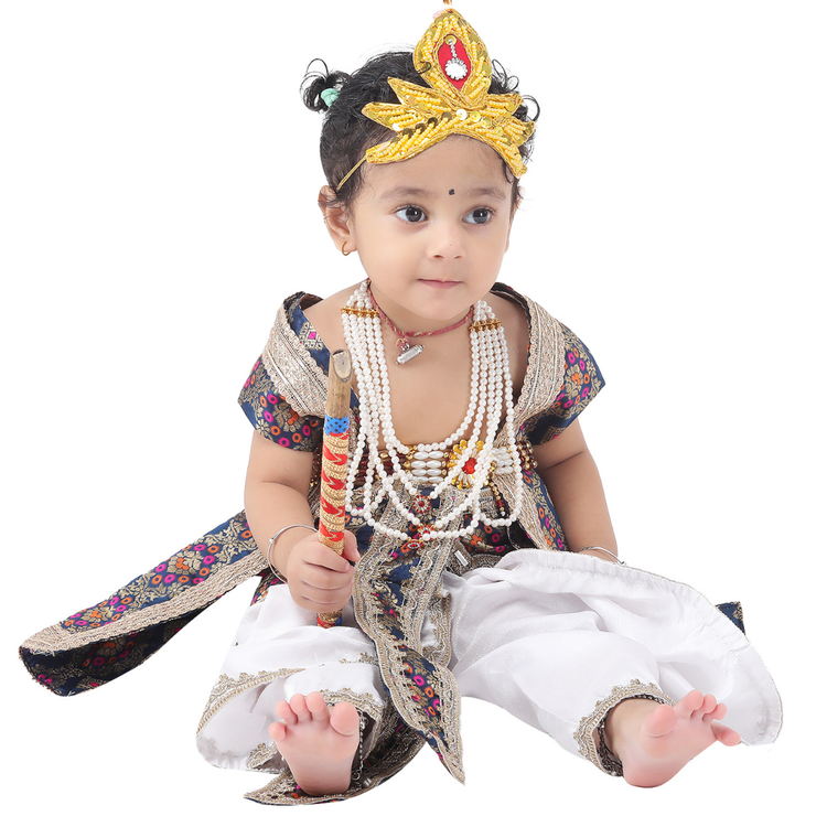 Krishna dhoti kurta set blue patka mukut bansuri