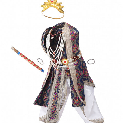 Krishna Costume for Kids - Multicolour Patka & White Dhoti - front