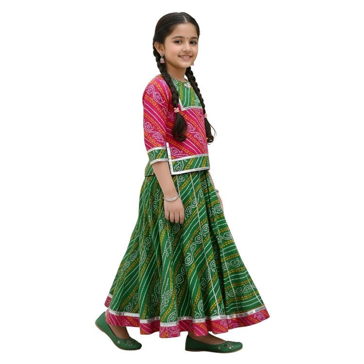 Rajasthani Bandhani dress for kids dance performance pose