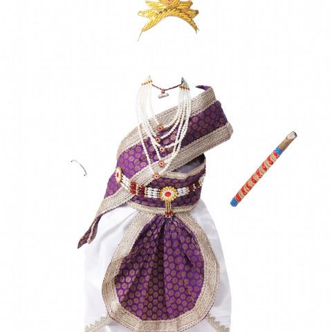 Krishna Costume for Kids - Purple Patka & White Dhoti - front