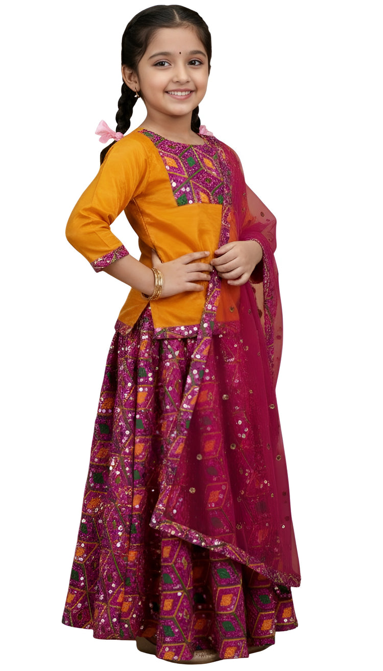 Dandiya night dance costume for kids embroidery closeup