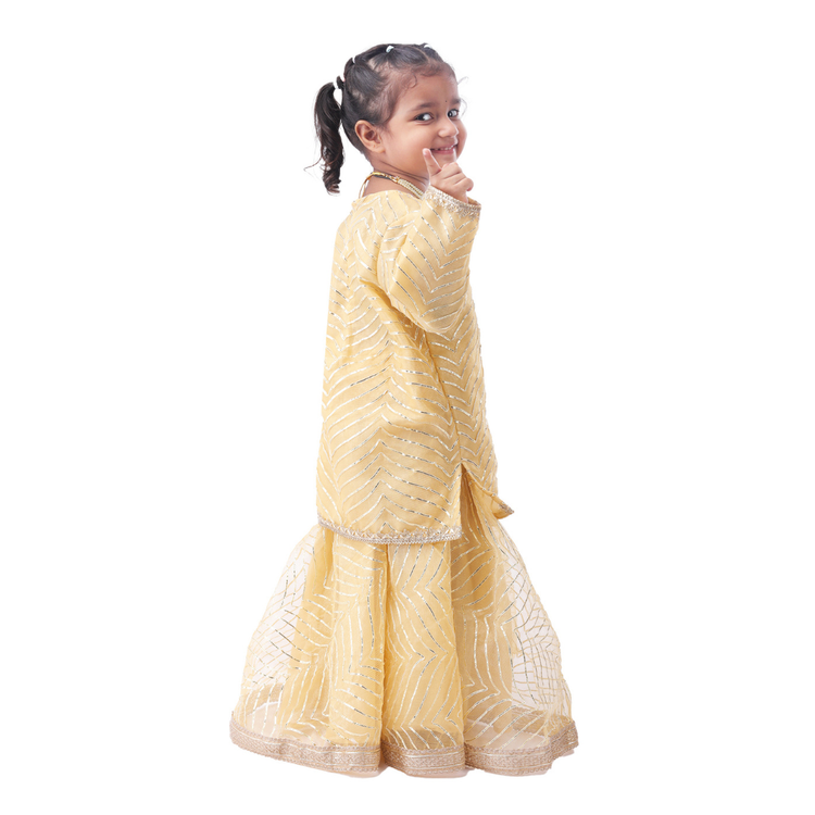 Radha costume for girls Janmashtami golden dress back view