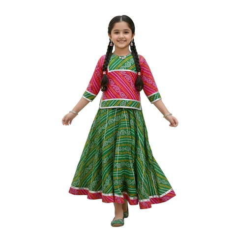 Rajasthani Bandhani lehenga for kids - ethnic dance costume back view