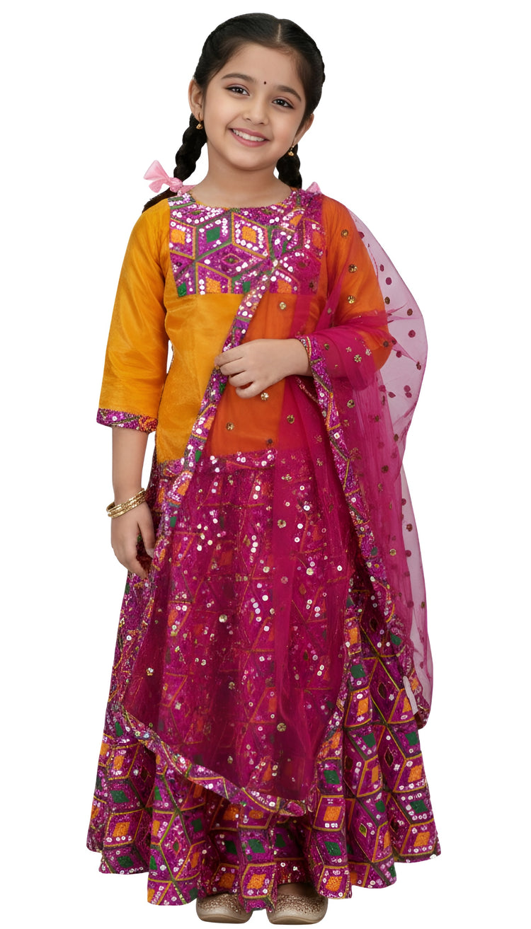 Garba dance costume for kids embroidered lehenga detail