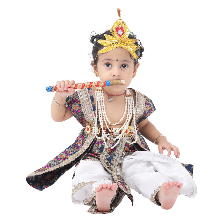 Krishna fancy dress accessories - peacock crown and flute