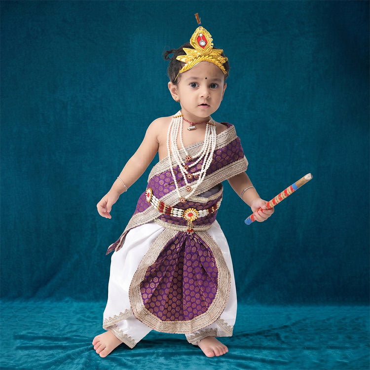 Shri Krishna dress for baby boy - purple patka with white dhoti