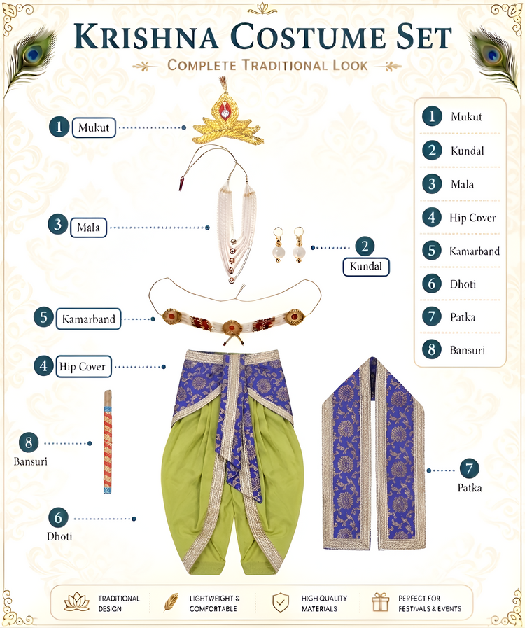 Krishna angrakha dupion silk blue green set