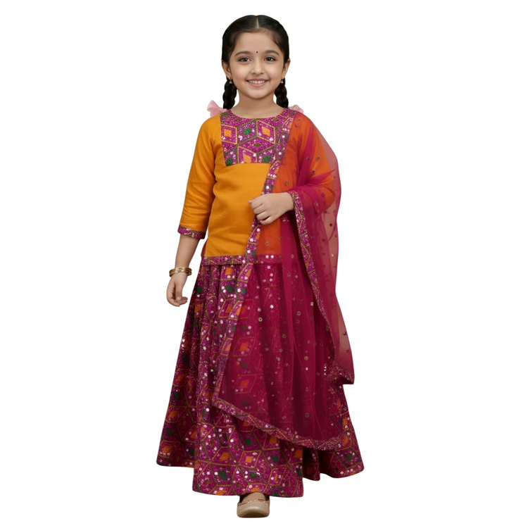 Gujarati Navratri lehenga set for girls back view