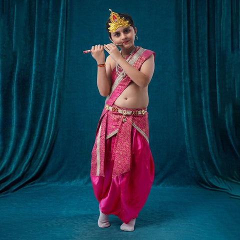 Bal Gopal costume for kids - satin pink dhoti with pink patka