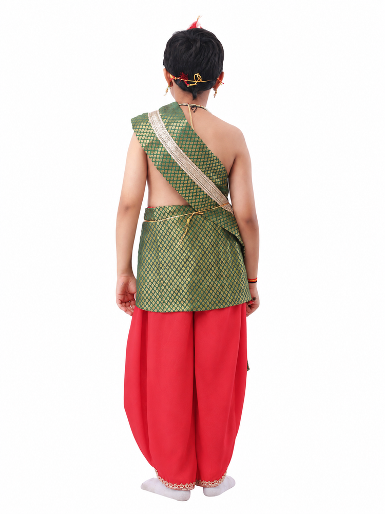 Krishna costume kids pink dhoti green patka detail