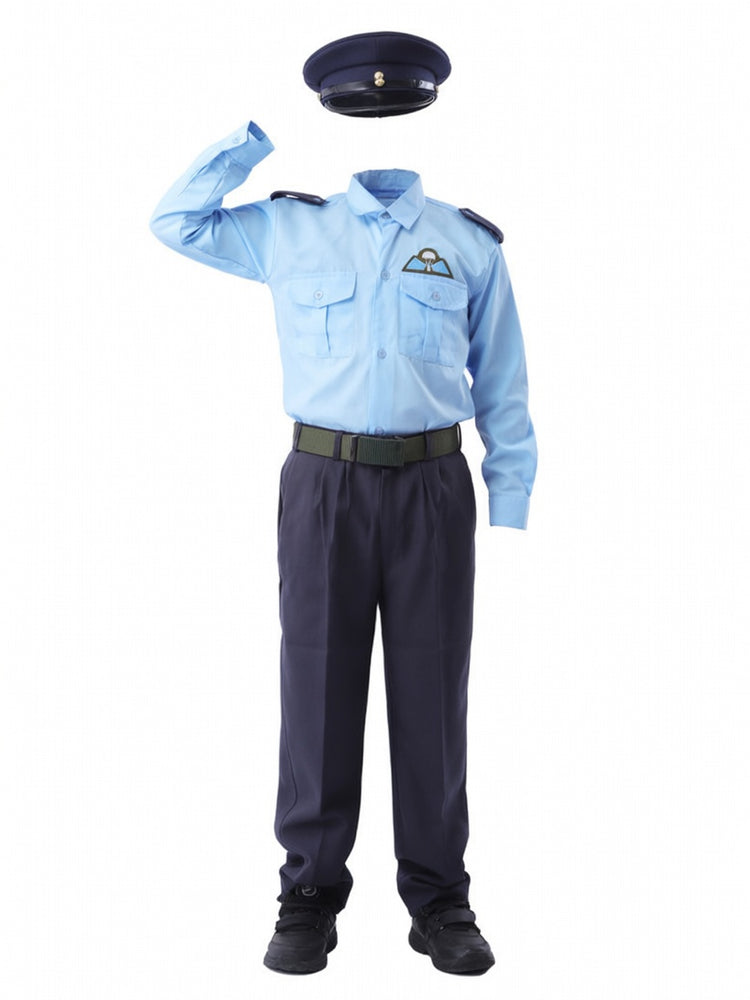 Kids Air Force Pilot Costume Sky Blue Uniform Fancy Dress - salute