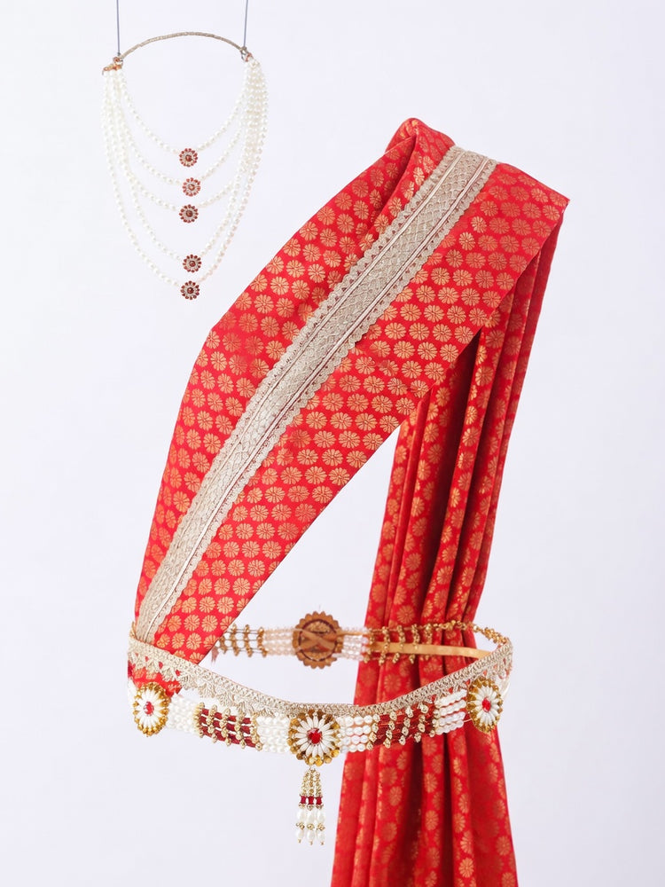 Krishna Costume for Kids Red Dhoti Red Patka Janmashtami - accessories set