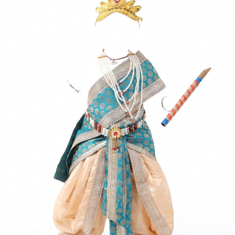 Krishna Costume for Kids - Teal Patka & Cream Dhoti - front