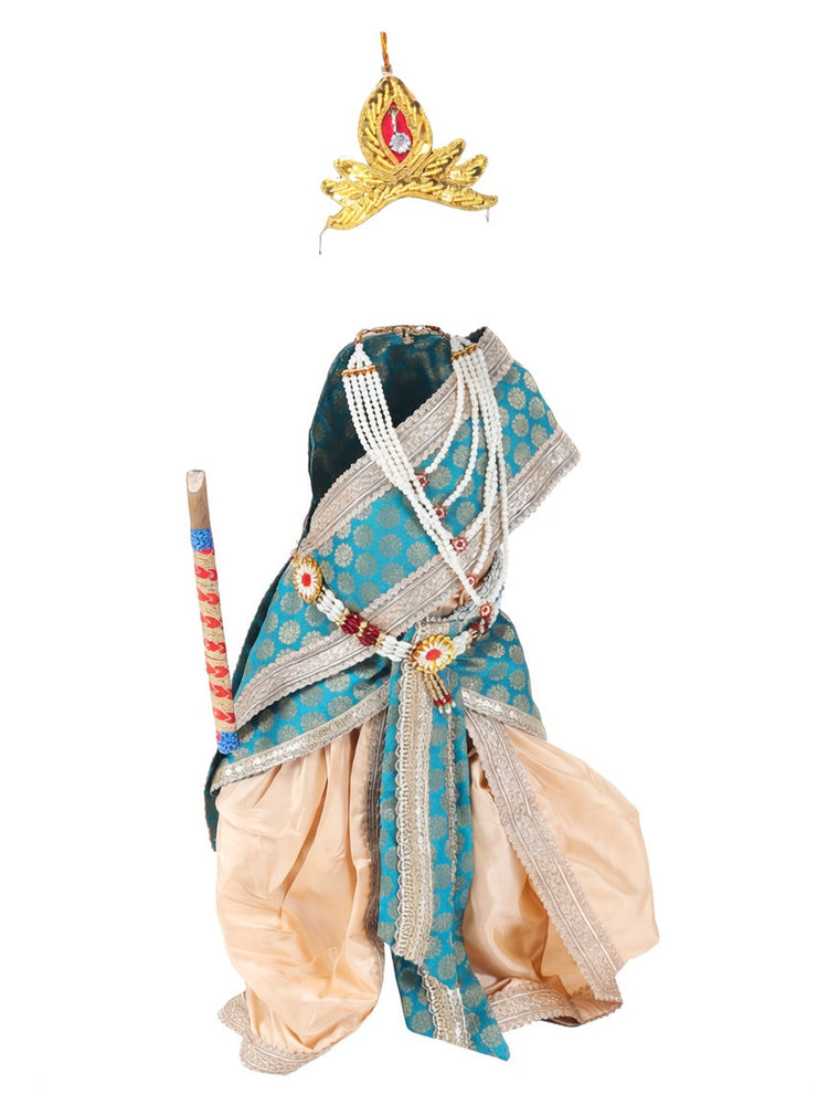 Krishna Costume for Kids - Teal Patka & Cream Dhoti - view 4