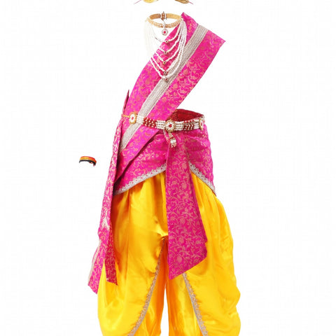 Krishna Costume for Kids - Yellow Dhoti & Rani Pink Patka