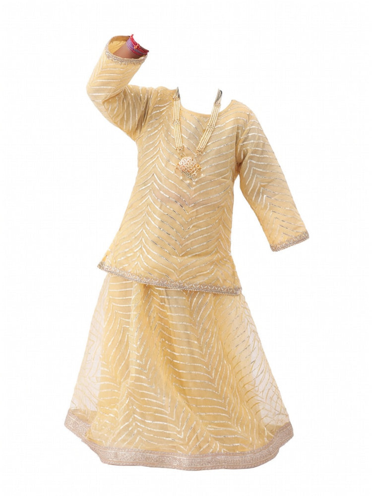 Radha Costume for Kids Golden Lehenga Choli Janmashtami - pose