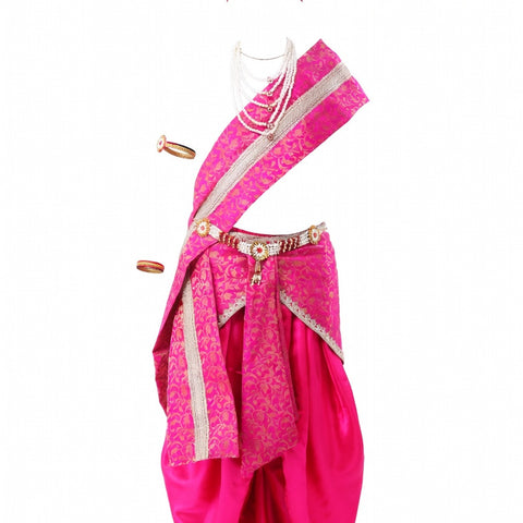 Krishna Costume for Kids Pink Dhoti Pink Patka Janmashtami - front