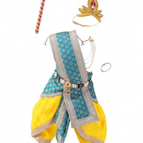Krishna Costume for Kids - Teal Green Patka & Yellow Dhoti - view 1