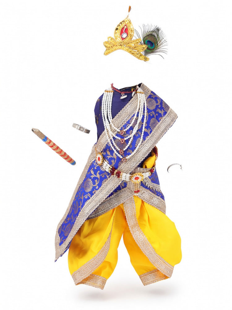 Krishna Costume for Kids - Royal Blue Patka & Yellow Dhoti - accessories set