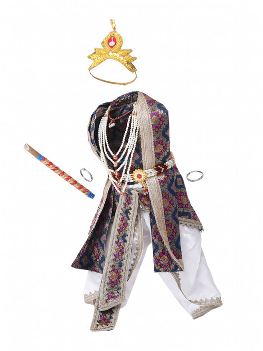 Krishna Costume for Kids - Multicolour Patka & White Dhoti