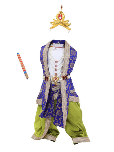 Krishna Costume for Kids - Blue Patka & Parrot Green Dhoti