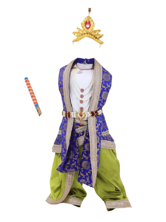 Krishna Costume for Kids - Blue Patka & Parrot Green Dhoti