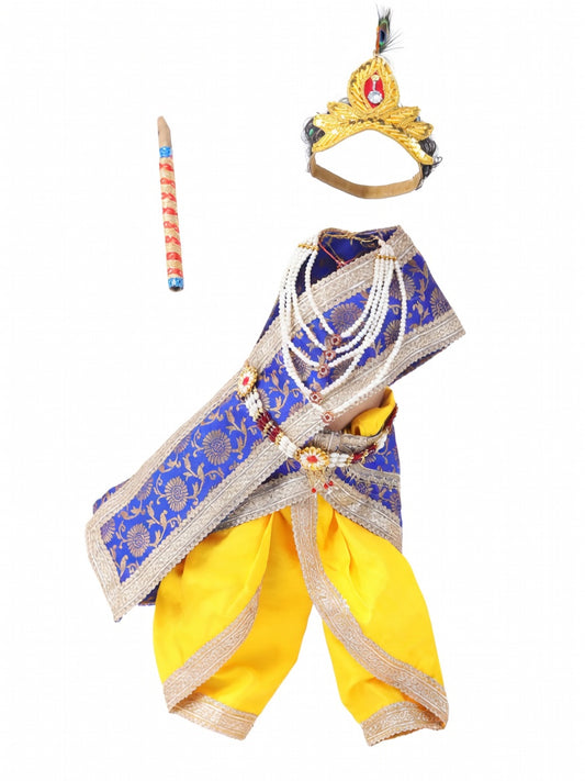 Krishna Costume for Kids - Royal Blue Patka & Yellow Dhoti