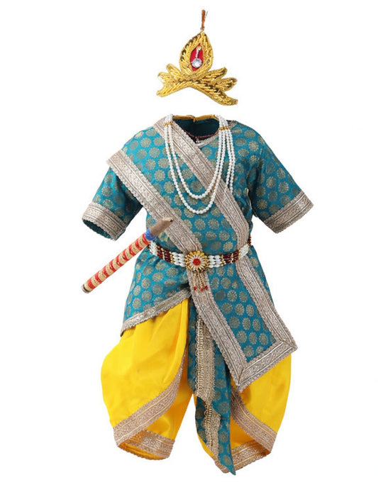 Krishna Costume for Kids - Teal Green Patka & Yellow Dhoti