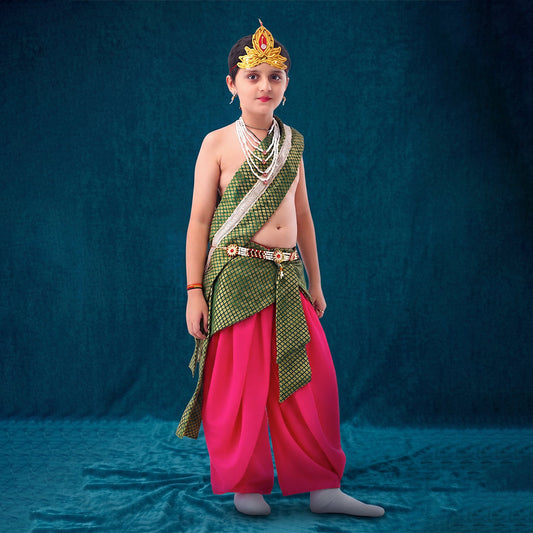 Bal Gopal costume for kids - crepe pink dhoti with green patka