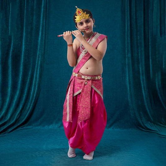 Bal Gopal costume for kids - satin pink dhoti with pink patka