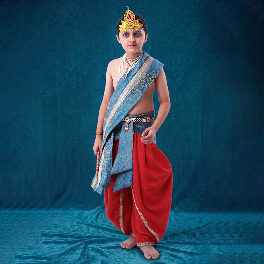 Bal Gopal costume for kids - crepe red dhoti with teal blue patka