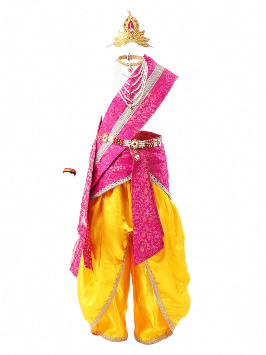 Krishna Costume for Kids - Yellow Dhoti & Rani Pink Patka