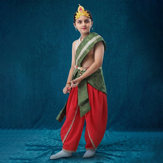Krishna costume for baby boy - crepe red dhoti with green patka