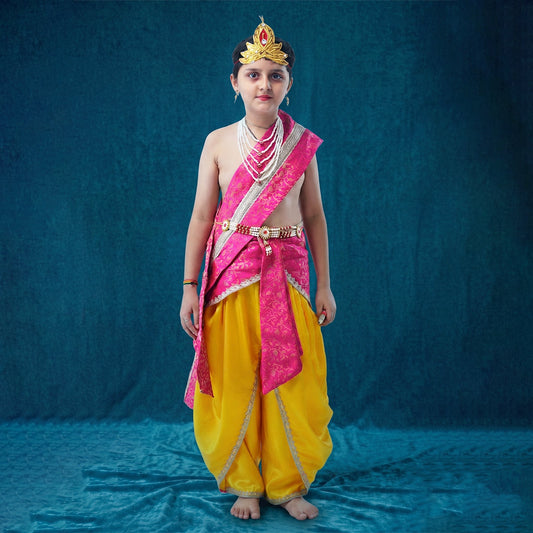 Krishna costume for baby boy - crepe yellow dhoti with pink patka