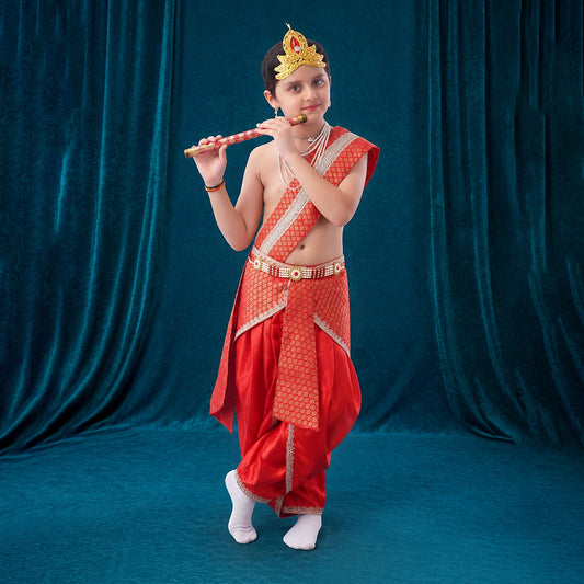 Krishna dress for Janmashtami - satin red dhoti with red patka