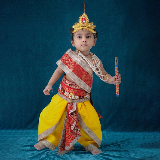Laddu Gopal fancy dress for baby boy - yellow dhoti with red patka