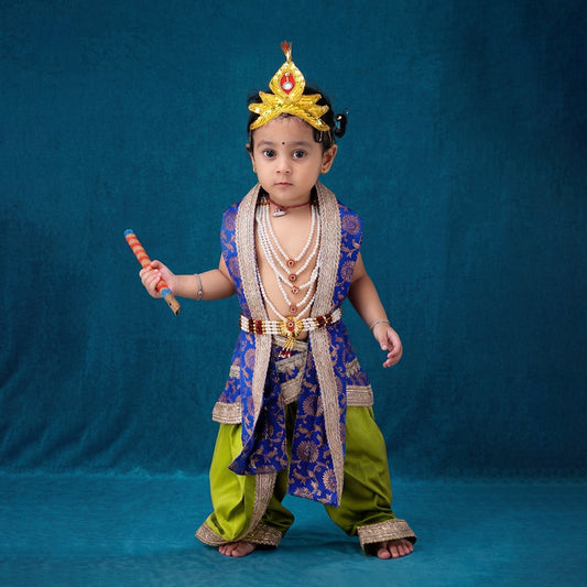 Little Krishna fancy dress - angrakha blue patka with green dhoti, unisex