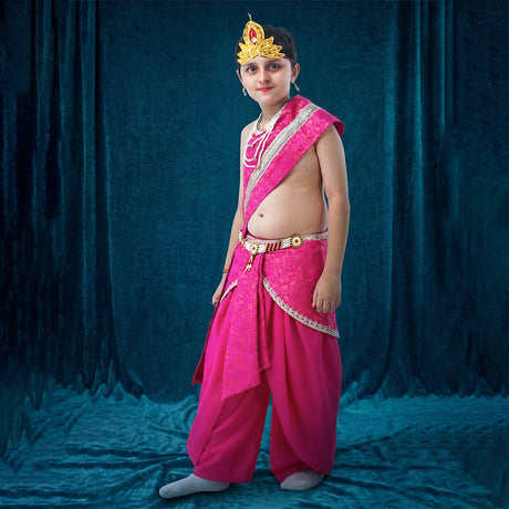 Natkhat Kanha costume for kids - crepe pink dhoti with pink patka