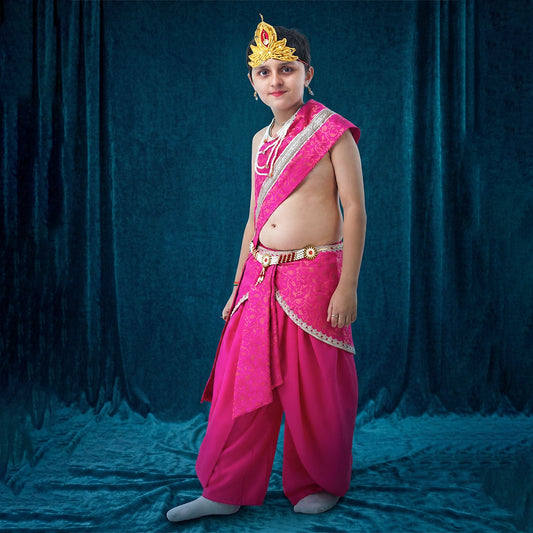 Natkhat Kanha costume for kids - crepe pink dhoti with pink patka