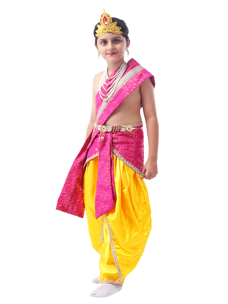 Krishna Costume for Kids Combo Pack (2 Sets) | Multicolor Dhoti Kurta Dress with Mukut, Bansuri & Mala | Janmashtami Fancy Dress for Boys