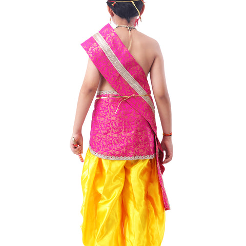 Kanhaiya Dress for Kids Includes Satin Yellow Dhoti, Embroidered Pink Patka And Accessories | Dress Ready for Janmashtami