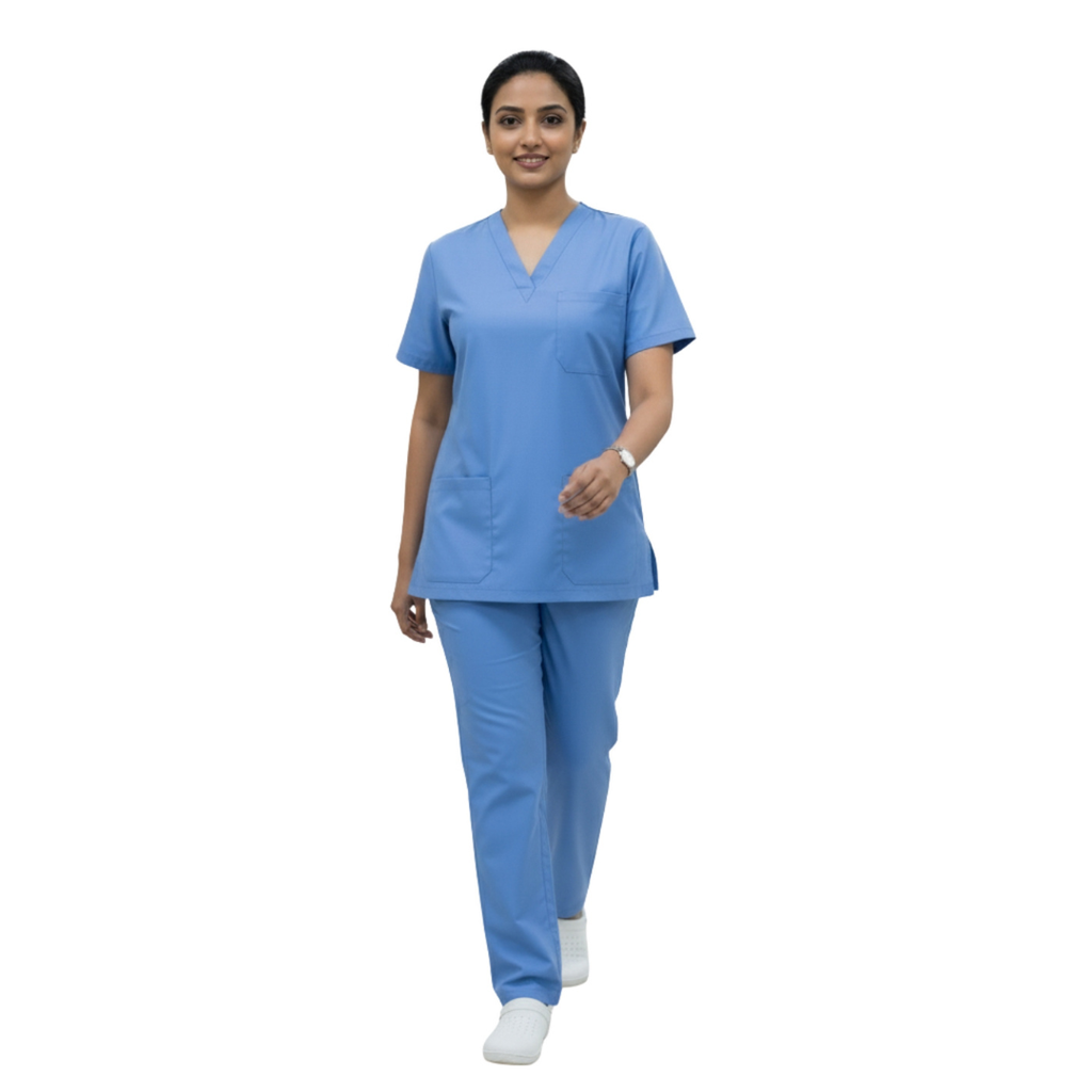 Medical Scrubs Set Women Comfort Fit – Blue V-Neck T-Shirt & Pants