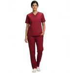 Medical Scrubs Set Women Comfort Fit – Maroon V-Neck T-Shirt & Pants