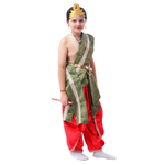 Little Krishna Costume for Kids Wearing Ornate Crown, Pearl Necklaces, and Festive Dhoti Ensemble