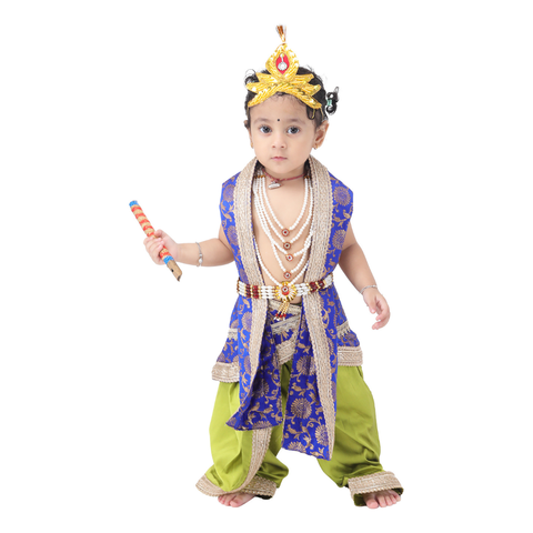 Krishna Fancy Costume for Kids Dress Blue Pakta - Green Dhoti Includes Accessories