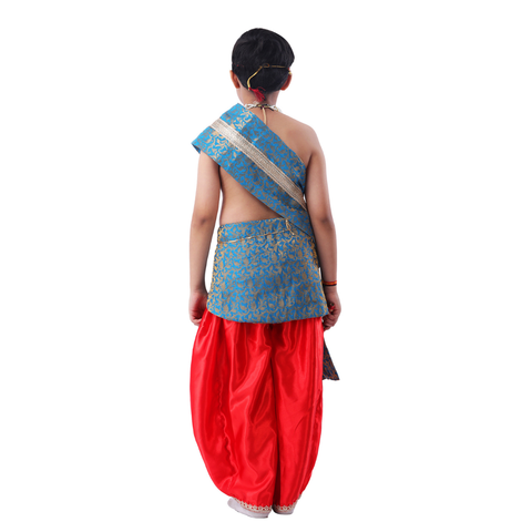 Krishna Fancy Costume for Kids Includes Satin Teal Red Dhoti - Embroidery Teal Blue Patka and Accessories Dress Ready For Janmasthami
